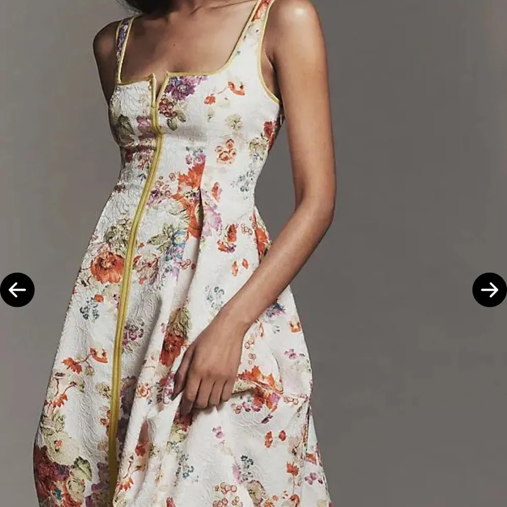 Anthropologie Maeve Square-Neck Piped Midi Dress Cream Floral - Picture 2 of 7